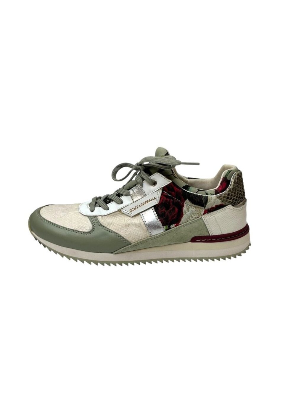 DOLCE & GABBANA Mix Media Rose Print Brocade Trainers sz 9